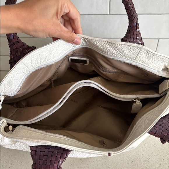 Paolo Masi Italian Leather Genuine Leather Cream Boho Satchel Brown Woven Straps - Picture 10 of 12